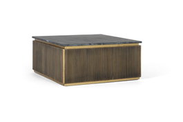 Giner y Colomer Mesa de Centro Madera de Mango Mármoles Bronce 90x90x40 cm